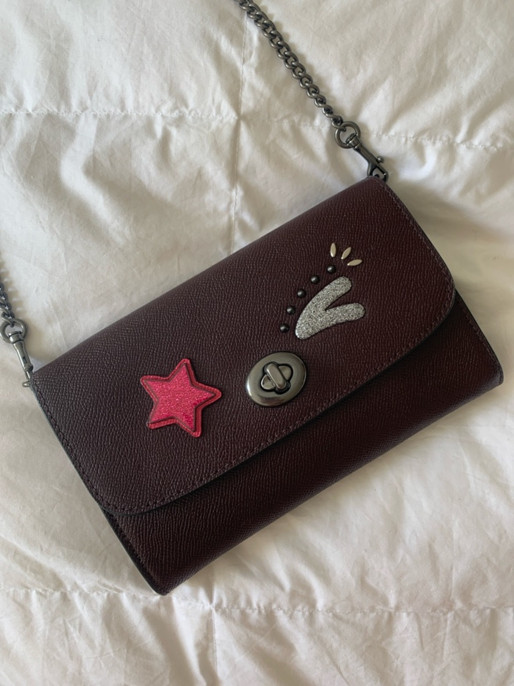 Coach Maroon Crossbody with Pink Star & Silver Accent